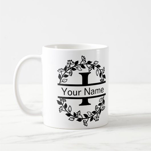Mug Alphabet floral avec nom Monogramme personnalisé (Gauche)
