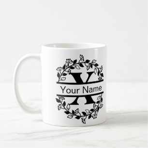 Mug Alphabet floral avec nom Monogramme personnalisé