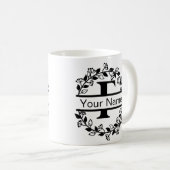 Mug Alphabet floral avec nom Monogramme personnalisé (Devant droit)