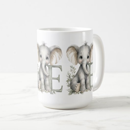 Mug Alphabet mignon d'animaux bébé à l'aquarelle Éléph (Devant droit)