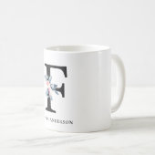 MUG ALPHABÈTES FLORAUX BLEU DOUX NOM LETTRE F (Devant droit)