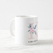 MUG ALPHABÈTES FLORAUX BLEU DOUX NOM LETTRE K (Devant gauche)