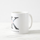 MUG ALPHABÈTES FLORAUX BLEU DOUX NOM LETTRE K (Devant droit)