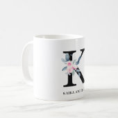 MUG ALPHABÈTES FLORAUX BLEU DOUX NOM LETTRE K (Devant gauche)