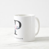 MUG ALPHABÈTES FLORAUX BLEUS DOUX LETTRE DE NOM P (Devant droit)