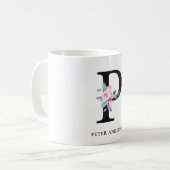 MUG ALPHABÈTES FLORAUX BLEUS DOUX LETTRE DE NOM P (Devant gauche)