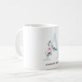 MUG ALPHABÈTES FLORAUX BLEUS DOUX NOM LETTRE A (Devant gauche)