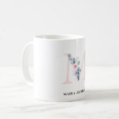MUG ALPHABÈTES FLORAUX BLEUS DOUX NOM LETTRE M (Devant gauche)