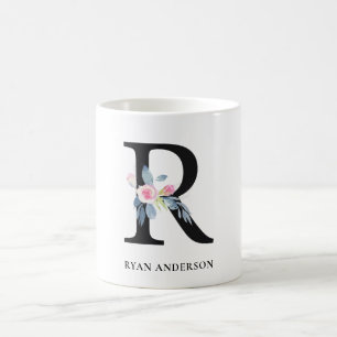 MUG ALPHABÈTES FLORAUX BLEUS DOUX NOM LETTRE R