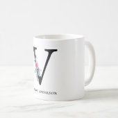 MUG ALPHABÈTES FLORAUX BLEUS DOUX NOM LETTRE V (Devant droit)