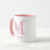 MUG ALPHABÈTES FLORAUX DOUX BLANCS NOM LETTRE M (Devant gauche)
