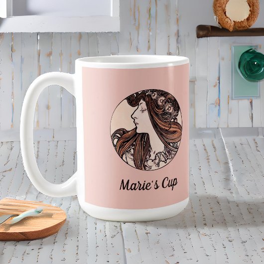 Mug Alphonse Mucha Art Nouveau Femme Avec Fleurs Rose