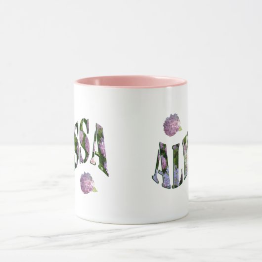 Mug Alyssa, Nom Logo Fait Avec Hydrangeas, (Centre)