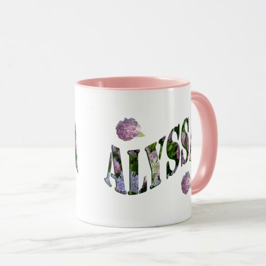 Mug Alyssa, Nom Logo Fait Avec Hydrangeas, (Devant droit)