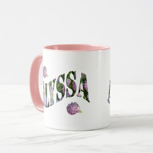 Mug Alyssa, Nom Logo Fait Avec Hydrangeas, (Devant gauche)