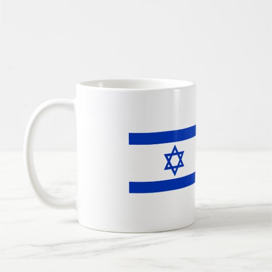 Mug Am Yisrael Chai Blue Hébreu Texte Israël Drapeau (Gauche)