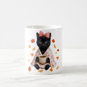 Mug Amant du café au chat noir Fleur de cerisier d'aut