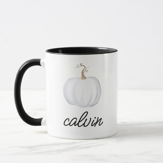Mug AMBER White Citrouille Fall Nom personnalisé mascu (Gauche)