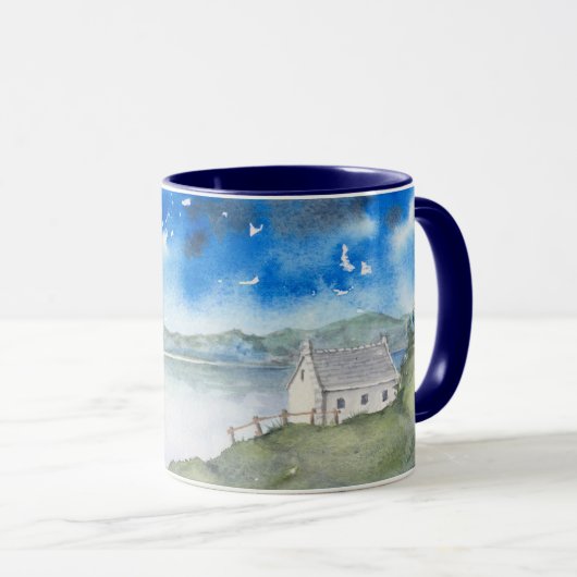 Mug Ambiance de l'aquarelle du paysage du lac Morning (Devant droit)