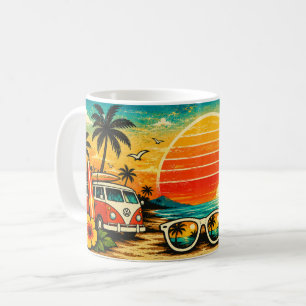Mug Ambiance estivale coucher de soleil rétro sur la p