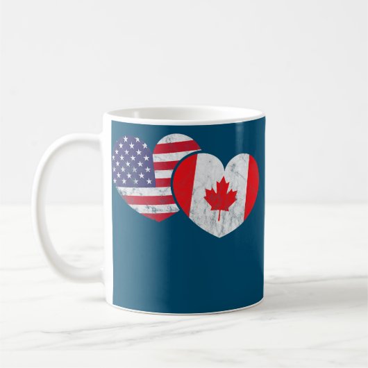 Mug America Canada Coeur Drapeau Américain Canadien (Gauche)