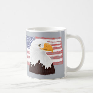 Mug American Bald Eagle and Flag - transparent sur gri