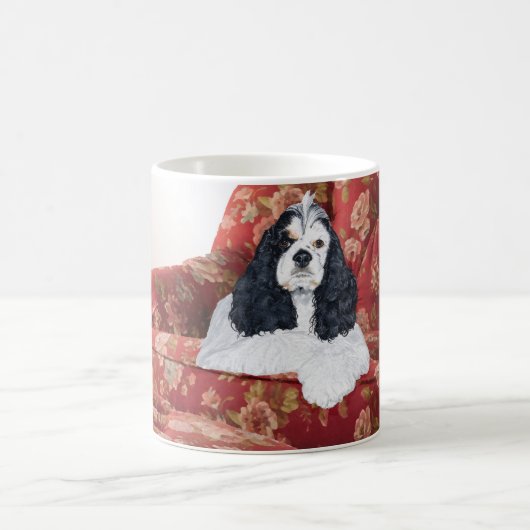Mug American Cocker Spaniel sur Chaise Rouge (Centre)