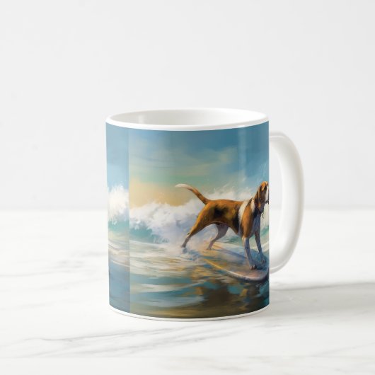 Mug American Engligh Foxhound Beach Surfing Paining (Devant droit)