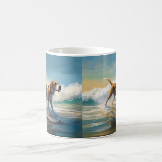 Mug American Engligh Foxhound Beach Surfing Paining (Centre)