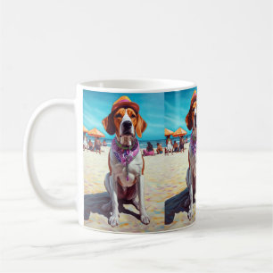 Mug American English Foxhound on Beach, cadeau d'été