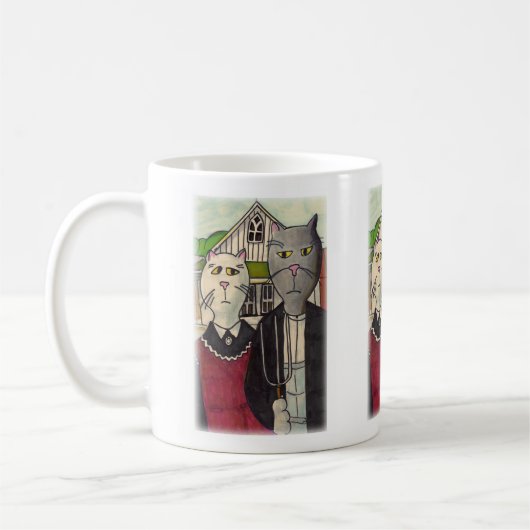 Mug American Gothic Cute Classique Chat Caractère Art (Gauche)