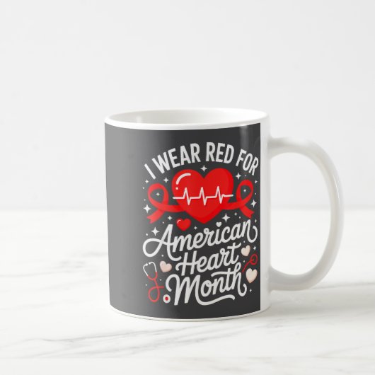 Mug American Heart Disease Awareness Month Ribbon Red (Droite)