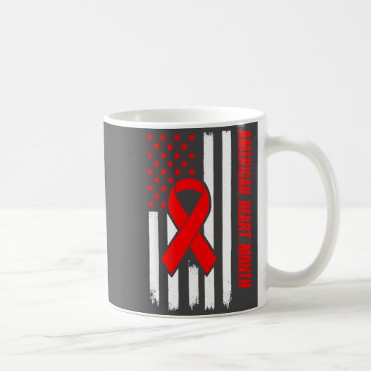 Mug American Heart Disease Awareness Month Ribbon Red (Droite)