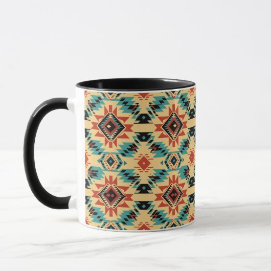 Mug Amérindien Aztec Design en bleu, rouille et bronze (Gauche)