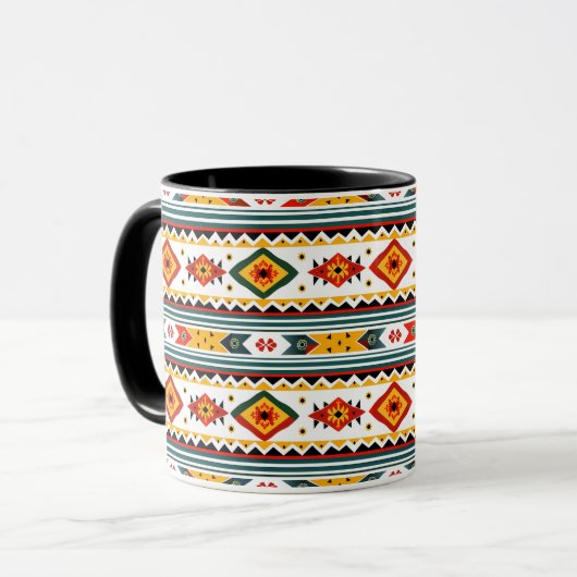 Mug Amérindien Design - Vert rouille Orange Jaune (Devant gauche)