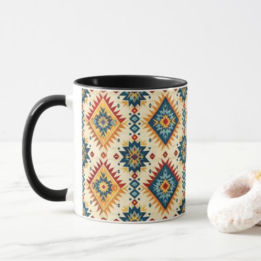 Mug Amérindiens Design Tons de Rouille Bleue Orange (Avec donut)