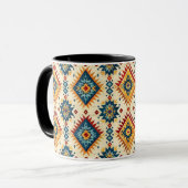 Mug Amérindiens Design Tons de Rouille Bleue Orange (Devant gauche)
