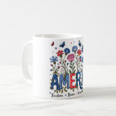 Mug Amérique Florale 4 juillet typographie patriotique (Devant gauche)