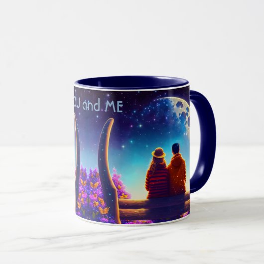 Mug Amis ou amoureux sur un banc au clair de lune, (Devant droit)
