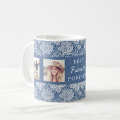 Mug Amis pour toujours photo collage bleu dentelle den (Devant gauche)