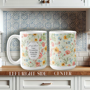 Mug Amitié Cadeau Aquarelle Florale Papillon Mint
