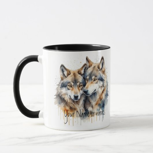 Mug Amitié ou romantique Votre nom ou nom Loup (Gauche)