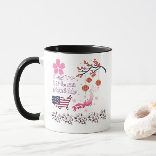 Mug Amitié sans fin noir & blanc (Avec donut)