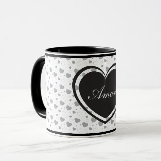 Mug Amor Grey coeur brillant mignon motif romantique (Devant gauche)