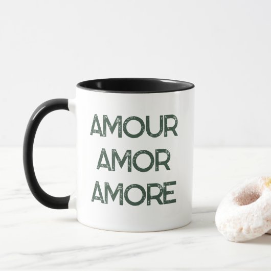 Mug Amour Amor Amore – Texte de typographie romantique (Avec donut)