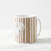 Mug Amour Brun Rayures Coeur Crème Romantique (Devant droit)