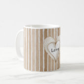 Mug Amour Brun Rayures Coeur Crème Romantique (Devant gauche)