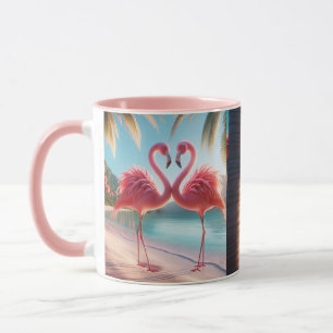 Mug Amour de Flamant Rose Plage Tropicale Soleil