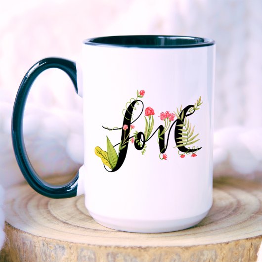 Mug Amour | Élégant monogramme d'ornement floral