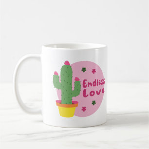 Mug Amour Infini Kawaii Cactus Vert Avec Texte Rose
